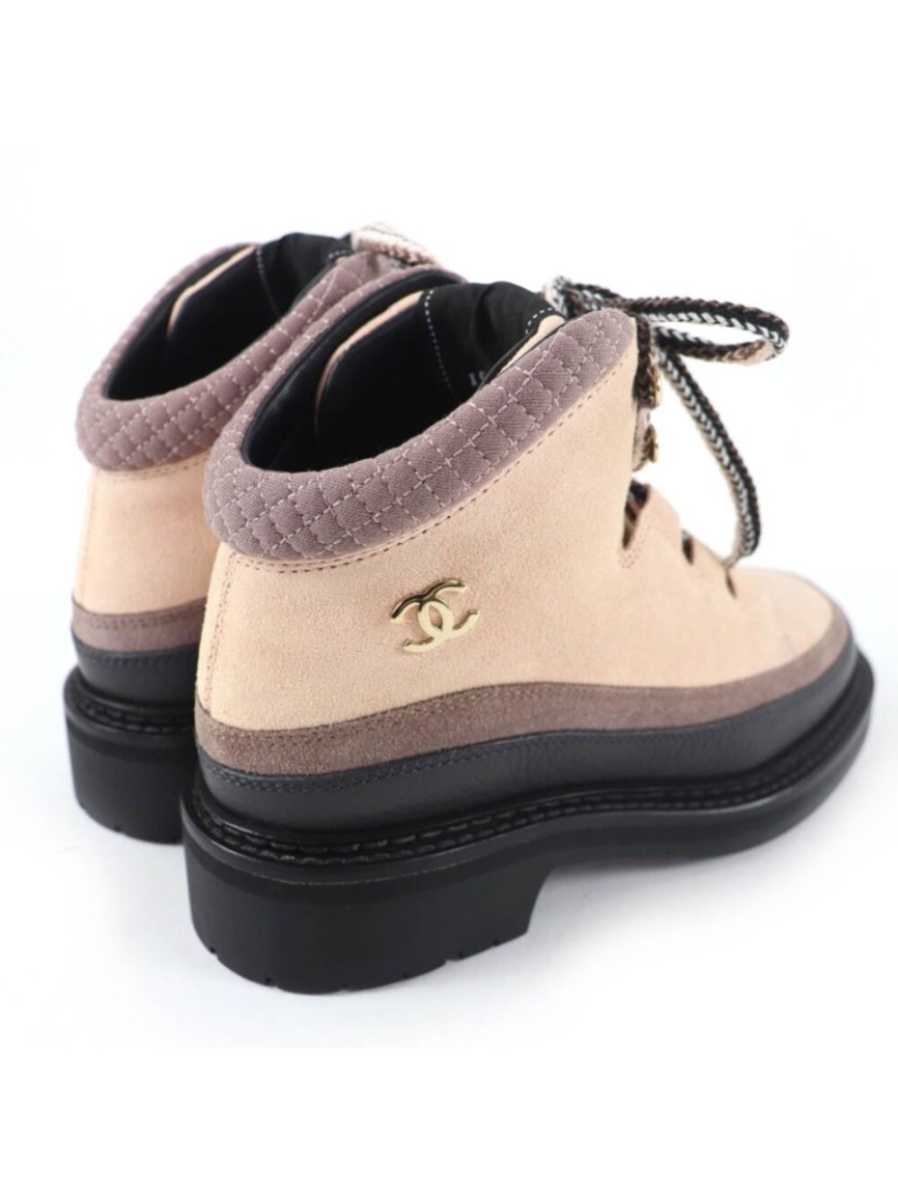 Chanel CC Logo Lace Up Suede Leather High Cut Sneakers Trekking Boots Pink - Picture 3 of 13